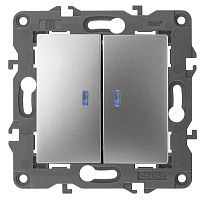 Выключатель с подсветкой без рамки Эра Elegance 2-кл. алюминий картинка